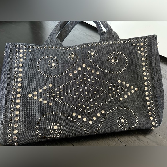 Prada Limited Edition Denim Studded Bag Tote Diaper Bag Beach - Picture 8 of 8